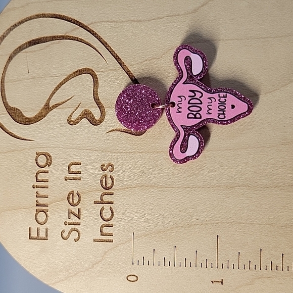 My Body, My Choice Uterus Dangle Earrings, feminist - Picture 3 of 6